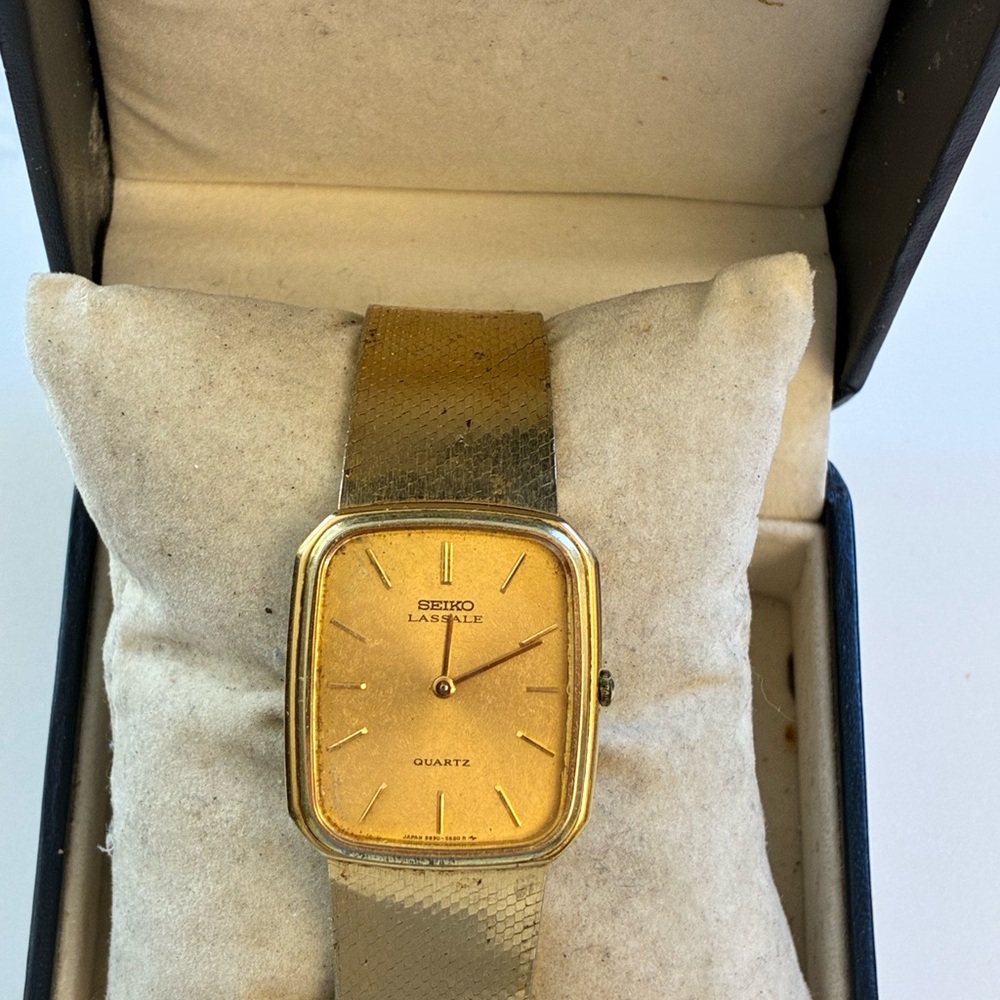 VTG Seiko Ultra Thin Lassale Gold Tone Watch 5930-5529 New Battery